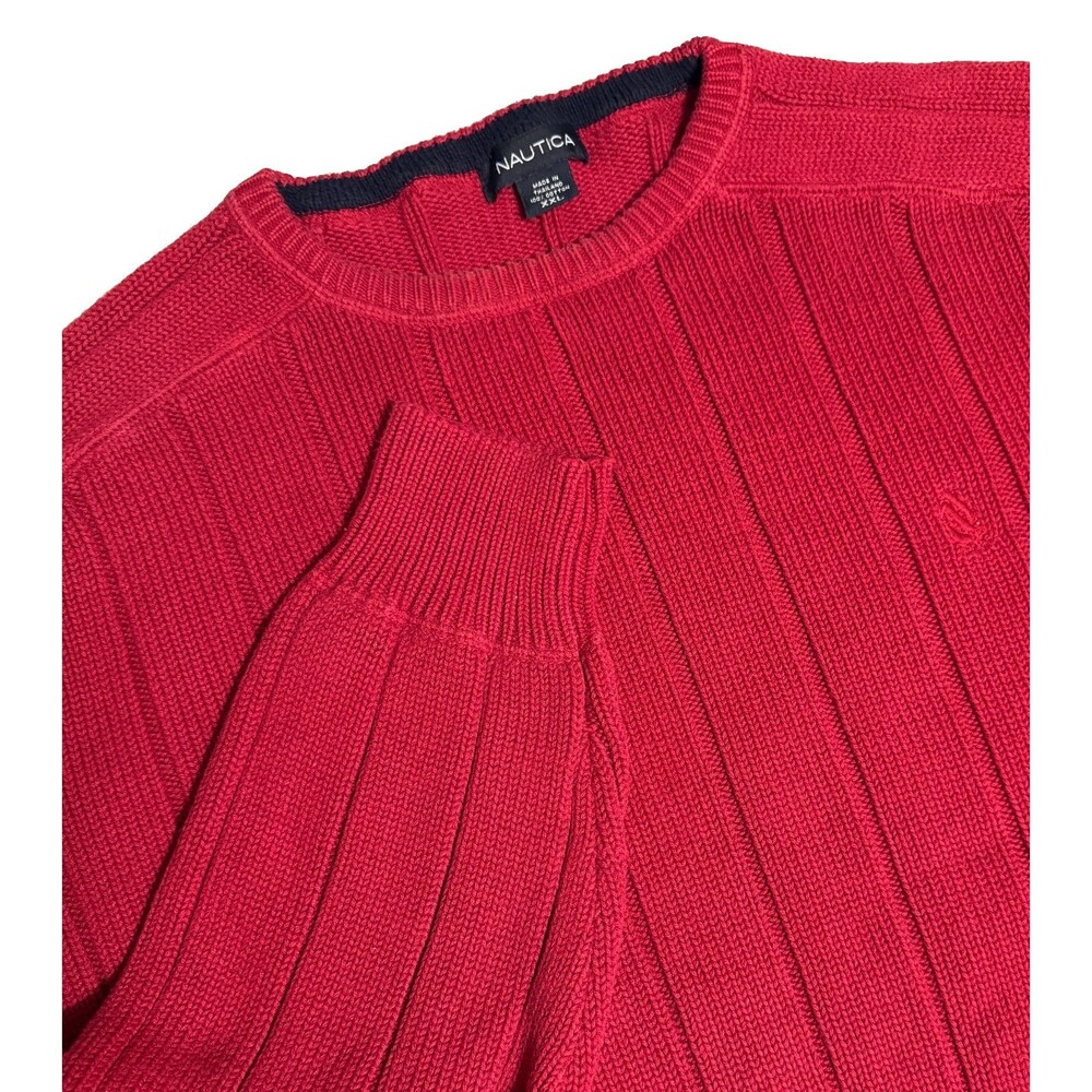 Nautica‎ Men’s Y2K Red Ribbed Cotton Sweater Preppy Classic Coastal Nautical 2XL
